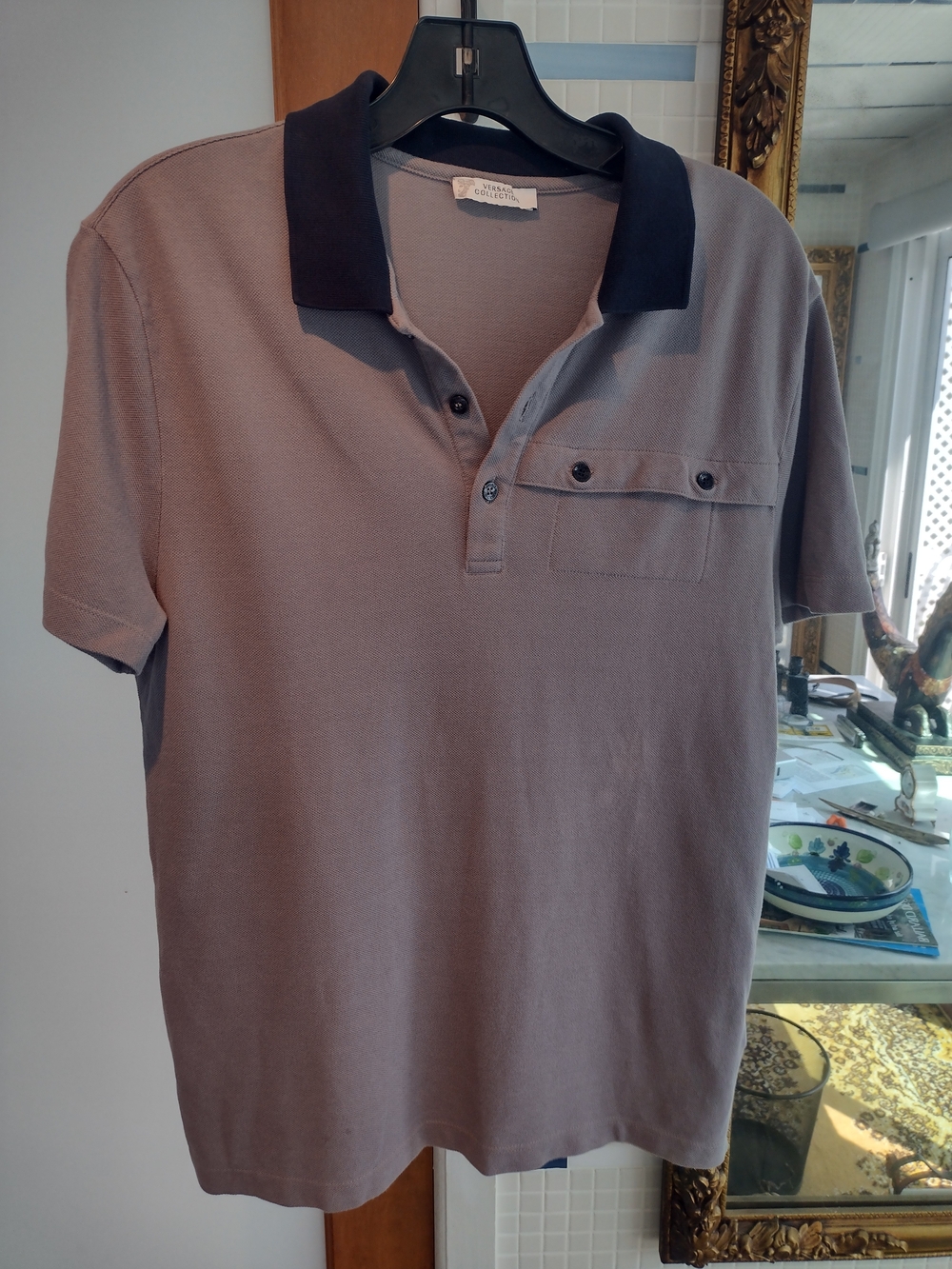 Versace Gray Polo with Black Contrast Collar